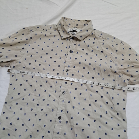 Calvin Klein | Beige & blue patterned men's button up dress shirt slim fit - Picture 4 of 9